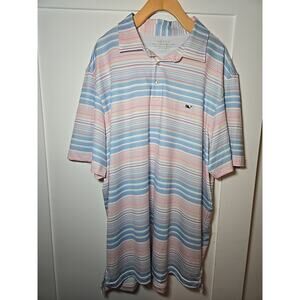 Vineyard Vines On The Go Polo Shirt Mens XL Sankaty OTG Stiped Stretch Pink, Blu